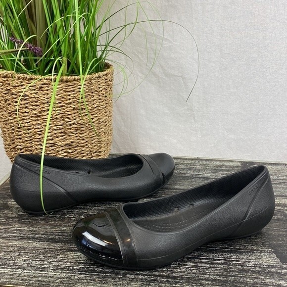 CROCS Shoes - Crocs Black Ballet Flat Slip Slide On Shoes 8